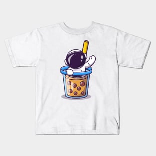 Cute Astronaut In Boba Milk Tea Cup Kids T-Shirt
